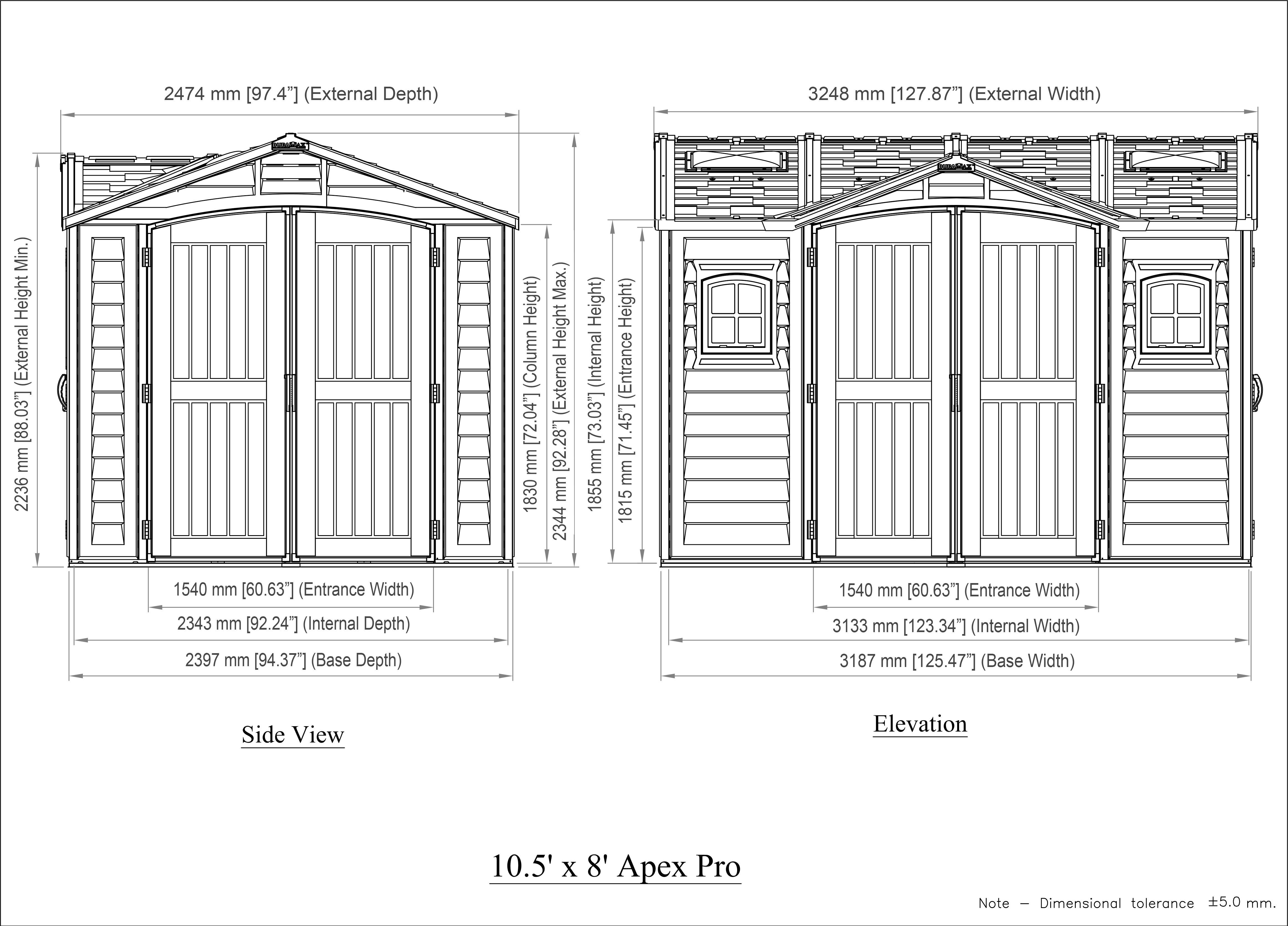 Duramax Apex Pro 10.5'X8' Vinyl Shed with Foundation, 2 Windows and Side Door