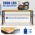 Workbench Adjustable Height, 61" x 20" Garage Table w/ 27.1" - 36" Heights & 2000 LBS Load Capacity, with Power Outlets & Hardwood Top & Metal Frame & Foot Pads, for Workshop Office Home - Backyard Livings