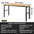 Workbench Adjustable Height, 61" x 20" Garage Table w/ 27.1" - 36" Heights & 2000 LBS Load Capacity, with Power Outlets & Hardwood Top & Metal Frame & Foot Pads, for Workshop Office Home - Backyard Livings