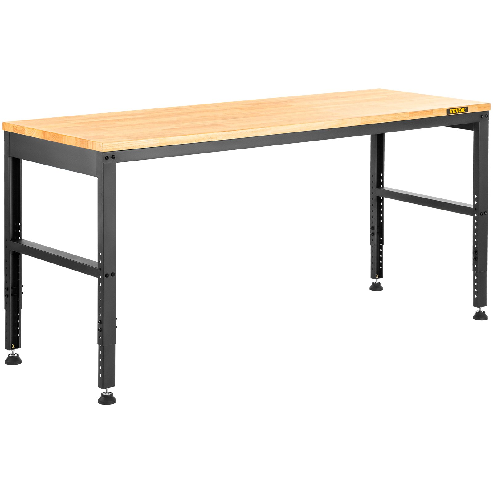 Workbench Adjustable Height, 61" x 20" Garage Table w/ 27.1" - 36" Heights & 2000 LBS Load Capacity, with Power Outlets & Hardwood Top & Metal Frame & Foot Pads, for Workshop Office Home - Backyard Livings