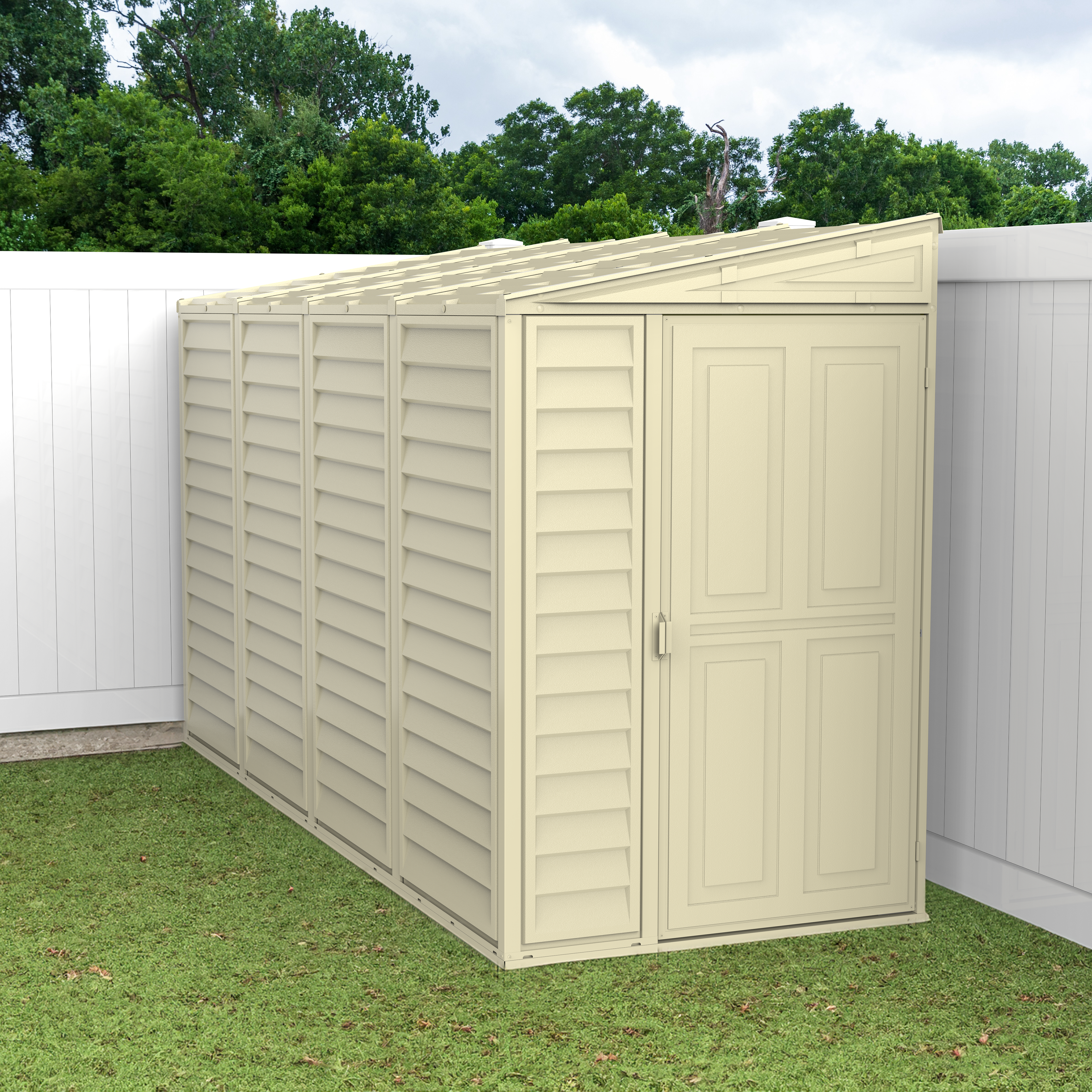 Duramax 4ft x 10ft Sidemate Vinyl Resin Outdoor Storage Shed With Foundation Kit - Backyard Livings