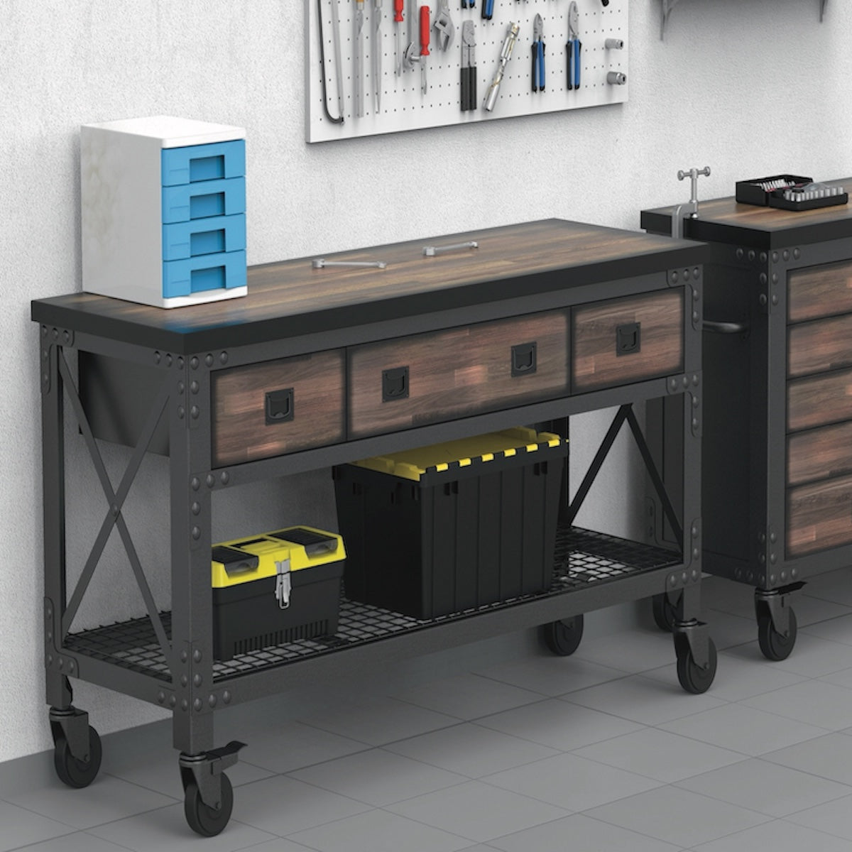Duramax 72 In x 24 In. 3 Drawer Rolling Industrial Workbench with Wood Top - Backyard Livings