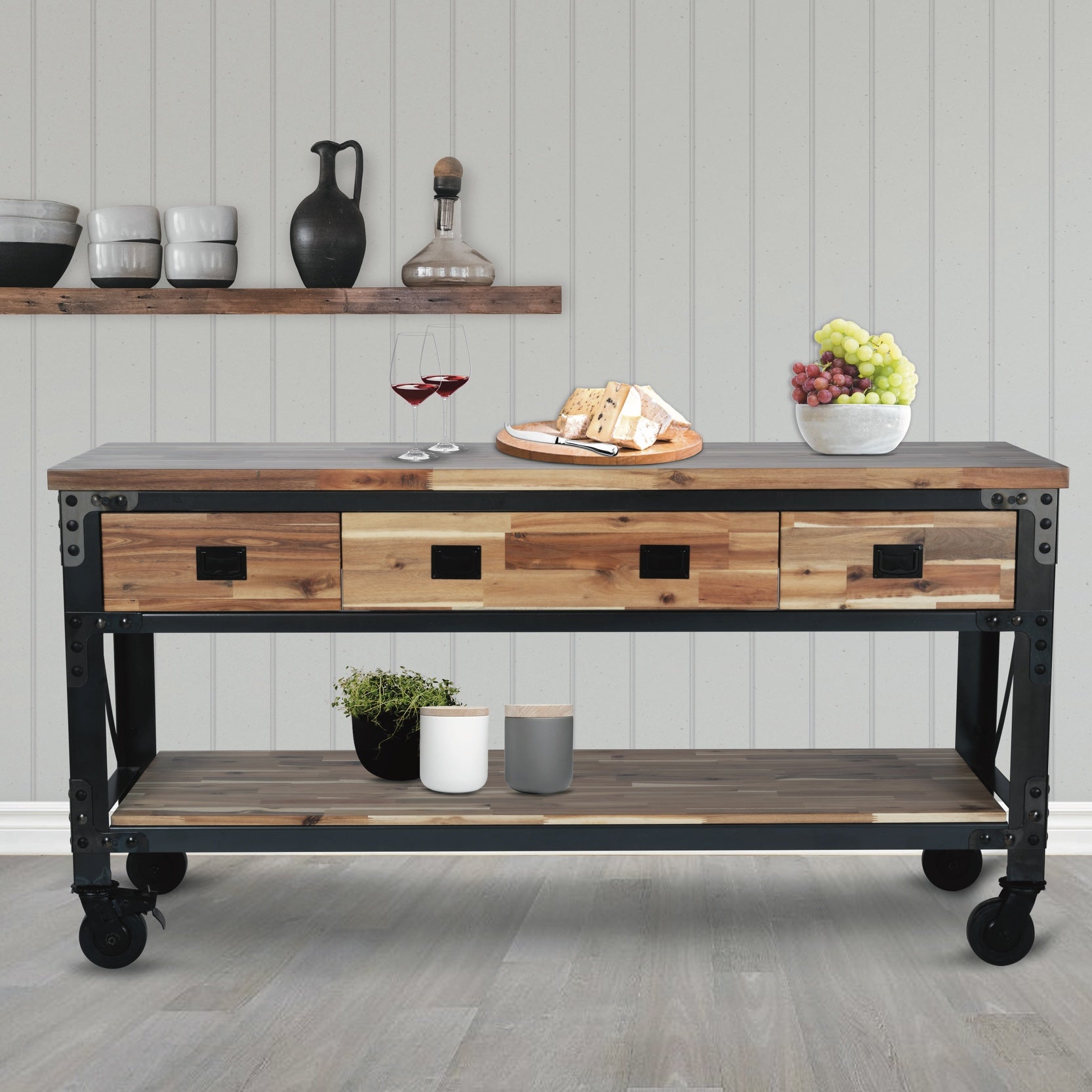 Duramax Darby 72" Industrial Metal & Wood Kitchen Island Desk with Drawers - Backyard Livings