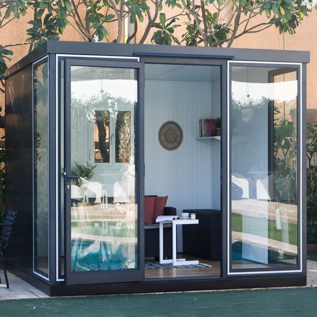 Duramax 10x10 Garden Glass Room, Outdoor Office, Shelter, Playroom and Insulated Building - Backyard Livings