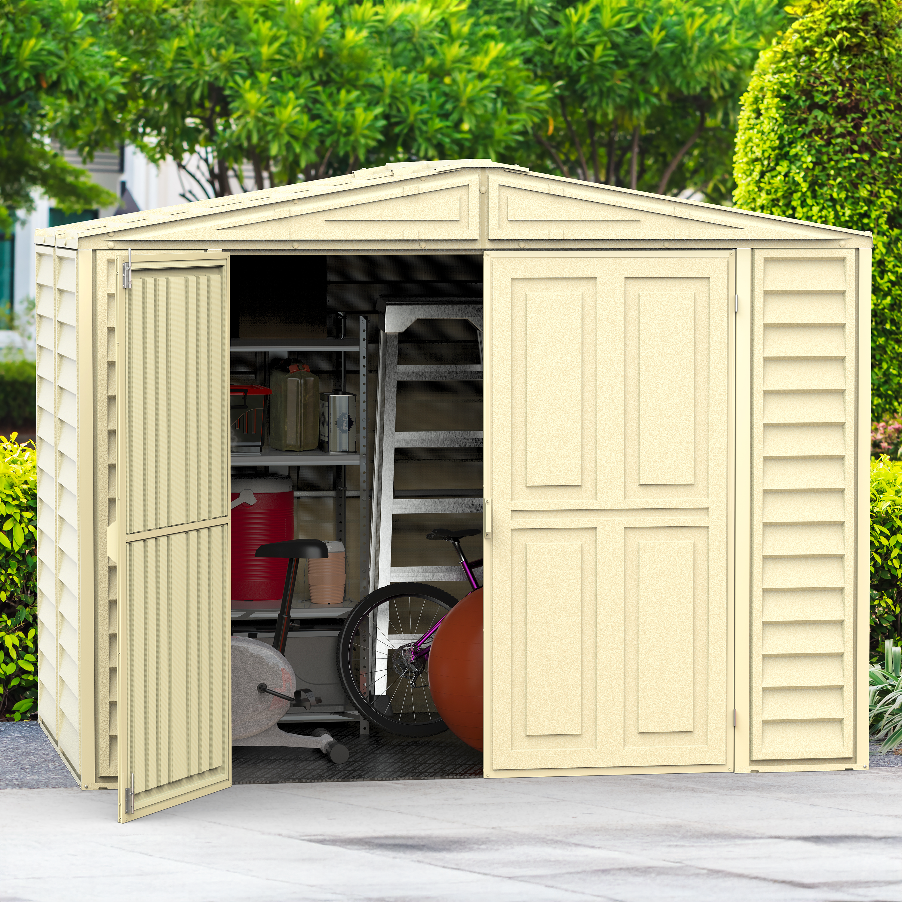 Duramax 8ft x 5.5ft DuraMate Vinyl Storage Shed with Foundation - Backyard Livings