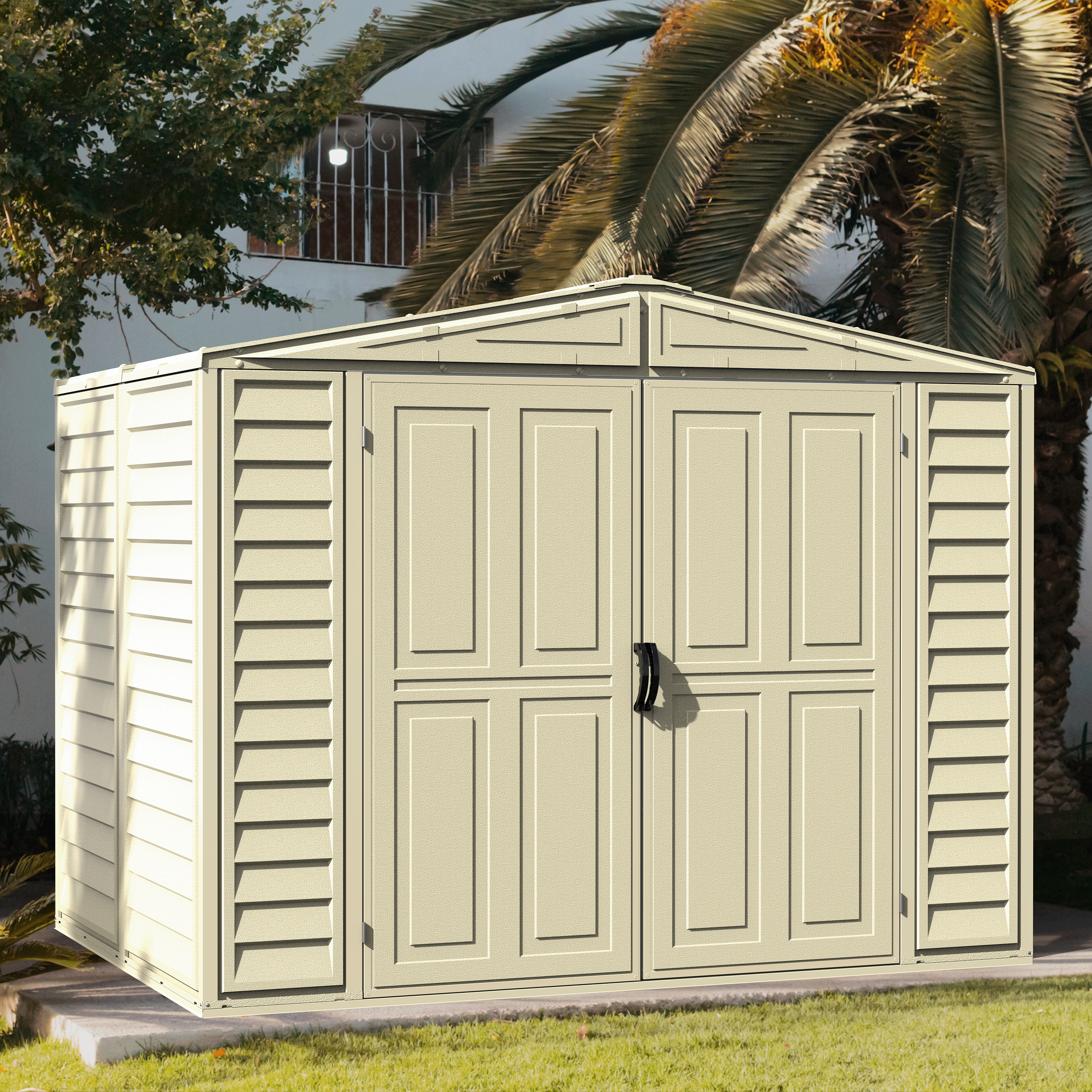 Duramax 8ft x 5.5ft DuraMate Vinyl Storage Shed with Foundation - Backyard Livings