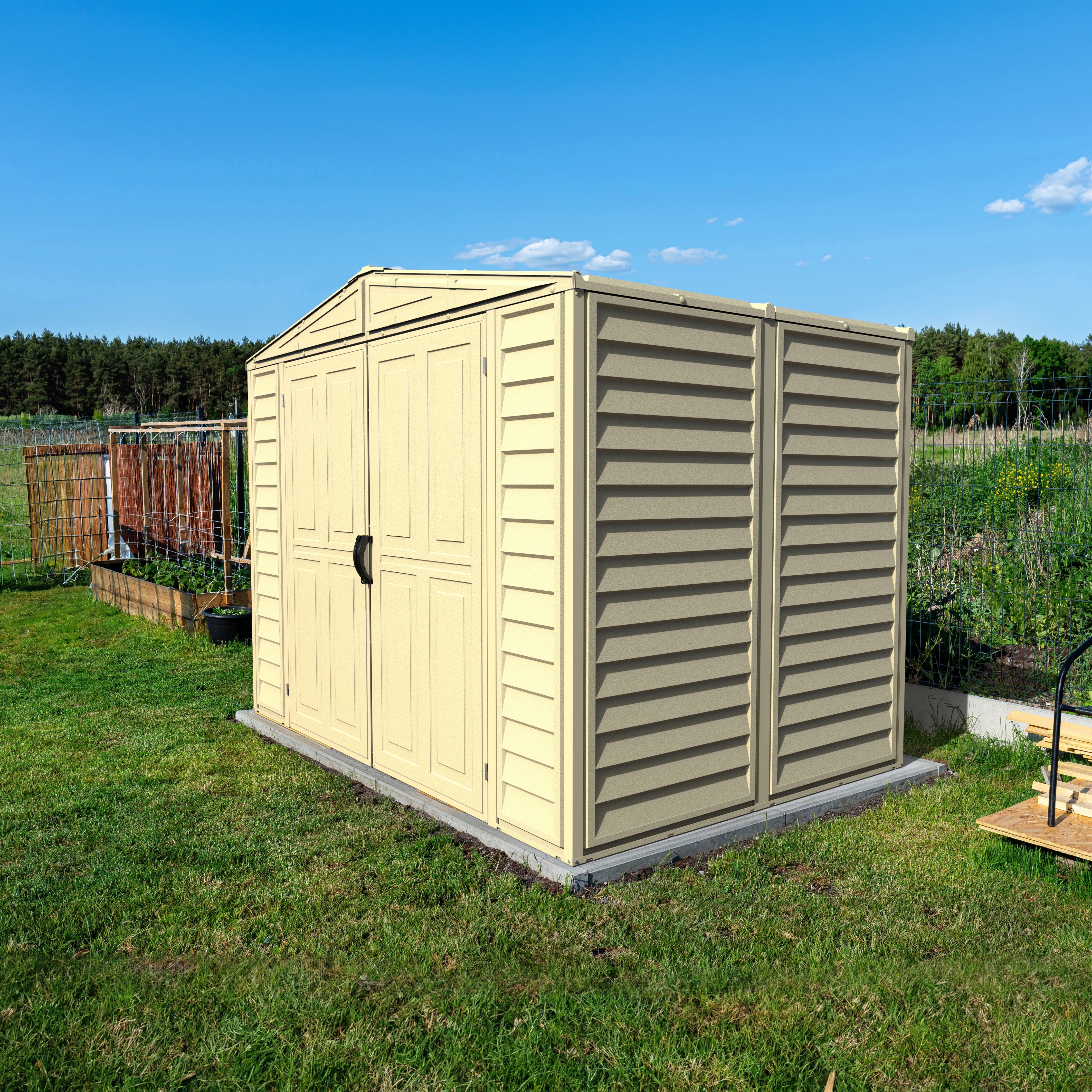 Duramax 8ft x 5.5ft DuraMate Vinyl Storage Shed with Foundation - Backyard Livings