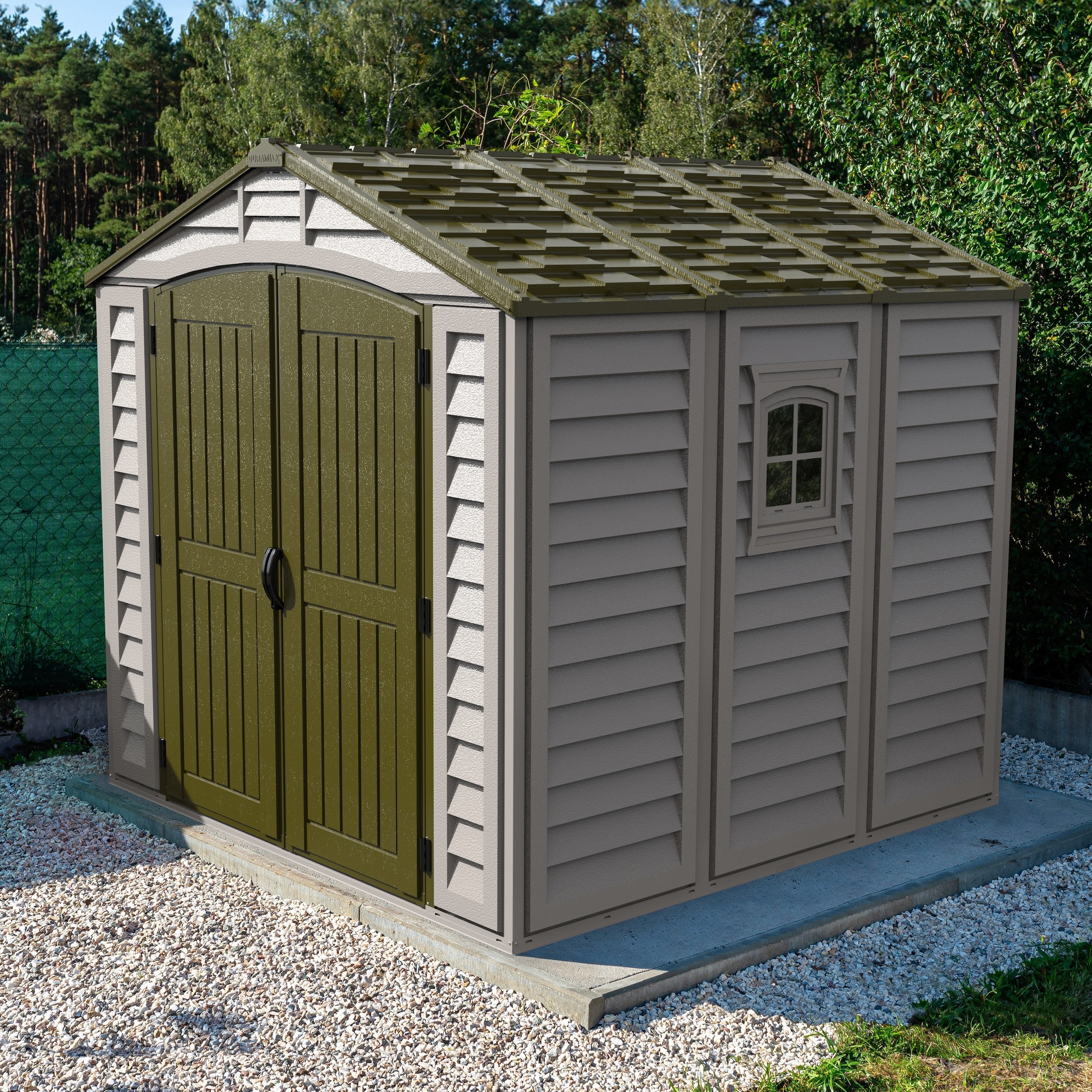 DuraMax 8ft x 8ft DuraPlus Vinyl Shed Kit with Foundation and Window - Backyard Livings