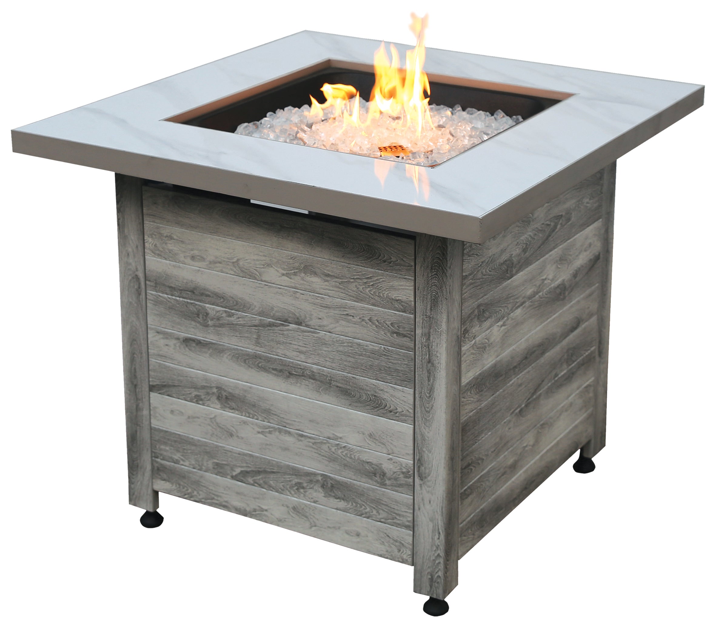 Endless Summer The Chesapeake, LP Gas Fire Pit 30" Faux Marble Top Faux Weather Wood Base - Backyard Livings