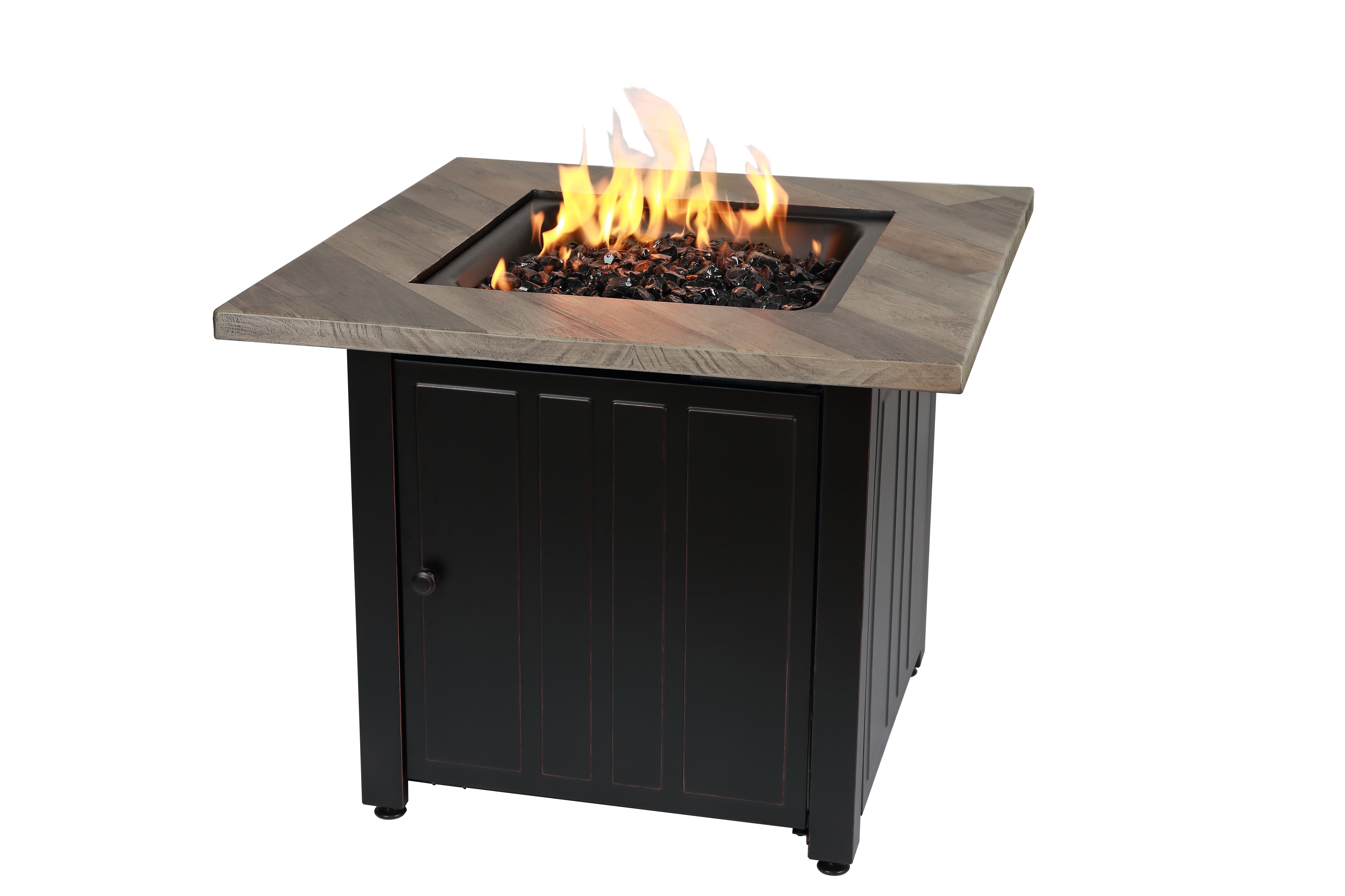 Endless Summer The Harper, 30" Square Gas Outdoor Fire Pit with Printed Cement Resin Mantel - Backyard Livings