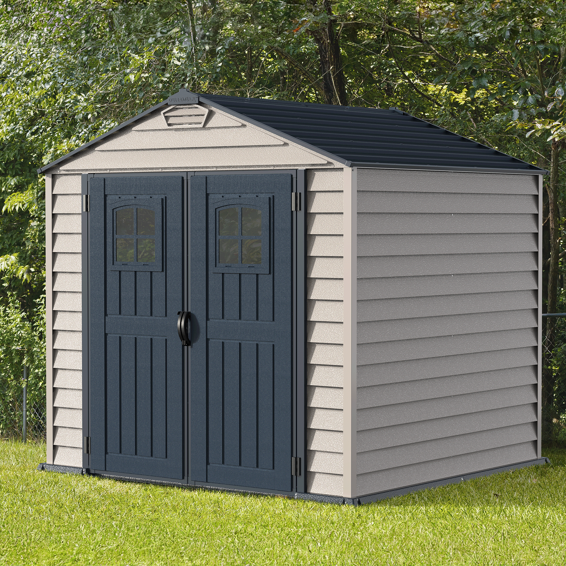DuraMax 7ft x 7ft StoreMax Plus Vinyl Shed with Molded Floor - Backyard Livings
