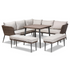 Lillian Modern and Contemporary Light Grey Upholstered and Brown Finished 5-Piece Woven Rattan Outdoor Patio Set - Backyard Livings