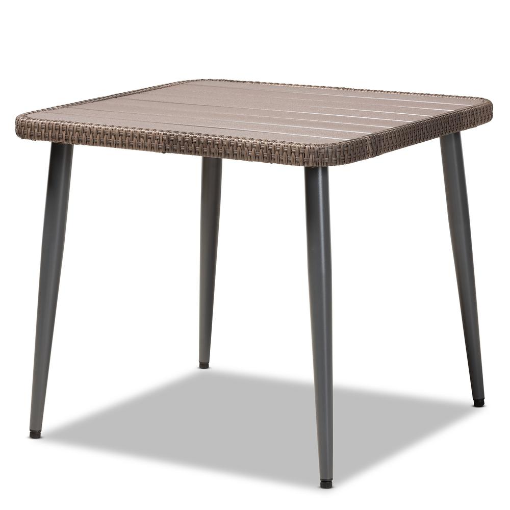 Lillian Modern and Contemporary Light Grey Upholstered and Brown Finished 5-Piece Woven Rattan Outdoor Patio Set - Backyard Livings