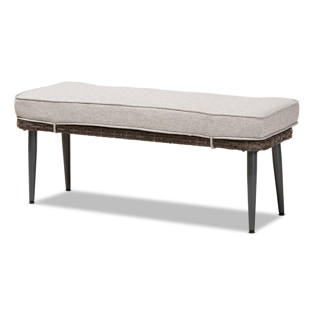 Lillian Modern and Contemporary Light Grey Upholstered and Brown Finished 5-Piece Woven Rattan Outdoor Patio Set - Backyard Livings