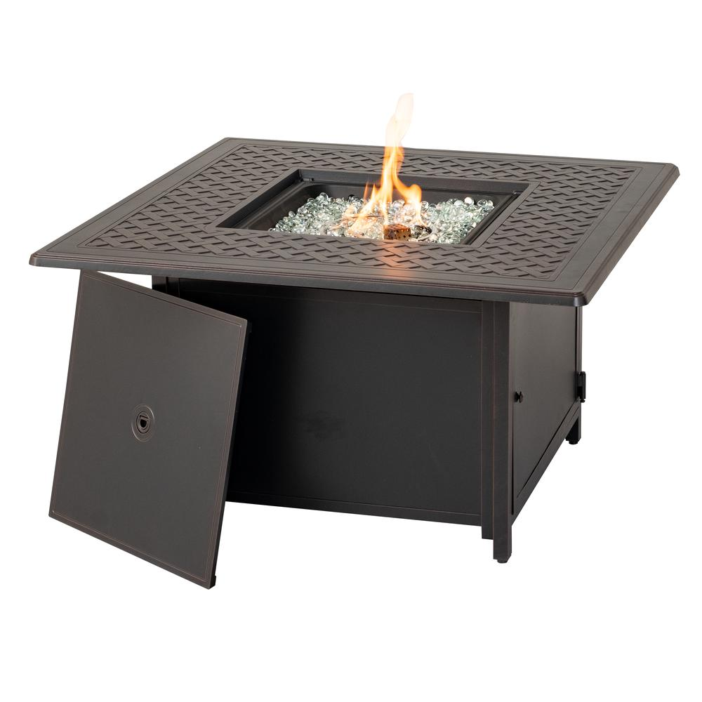 Heron 42" Square Gas Fire Pit Chat Table with Clear Glass Fire Beads - Backyard Livings