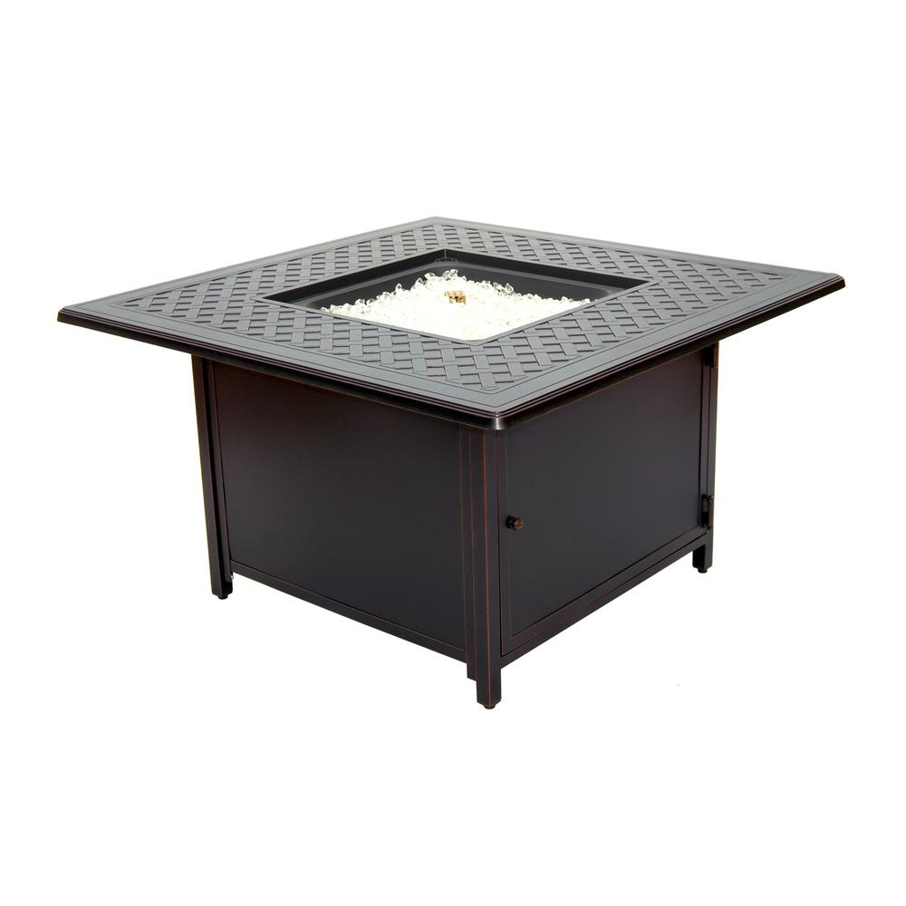 Heron 42" Square Gas Fire Pit Chat Table with Clear Glass Fire Beads - Backyard Livings