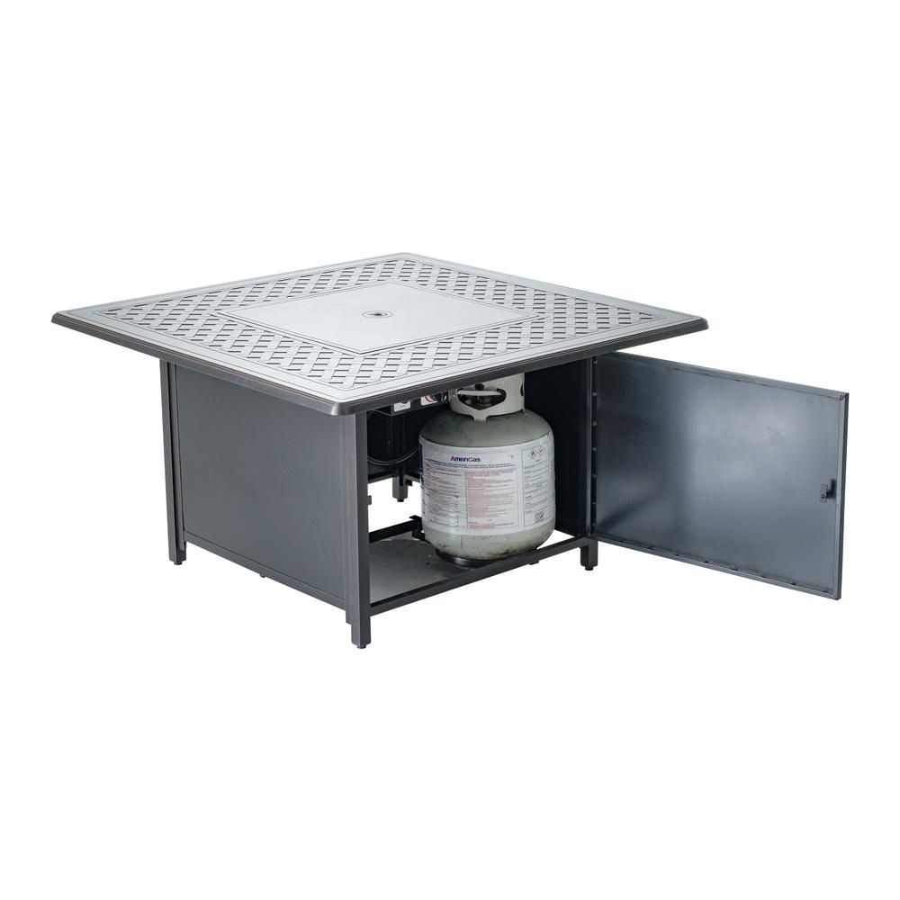 Heron 42" Square Gas Fire Pit Chat Table with Clear Glass Fire Beads - Backyard Livings