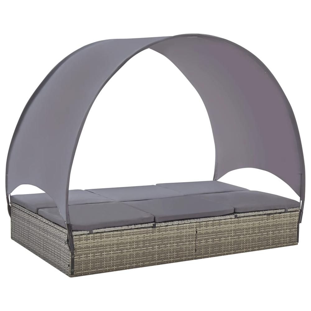 VidaXL Double Sun Lounger with Canopy Poly Rattan Gray - Backyard Livings