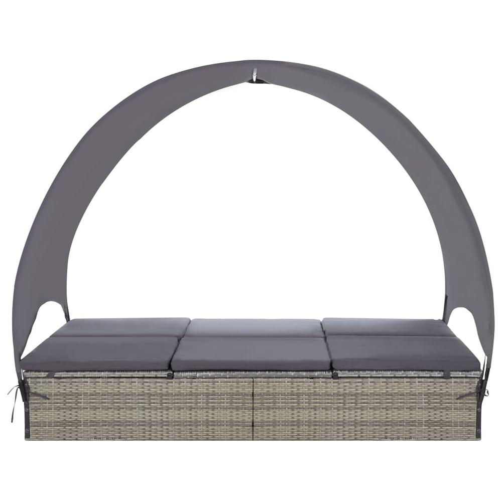 VidaXL Double Sun Lounger with Canopy Poly Rattan Gray - Backyard Livings