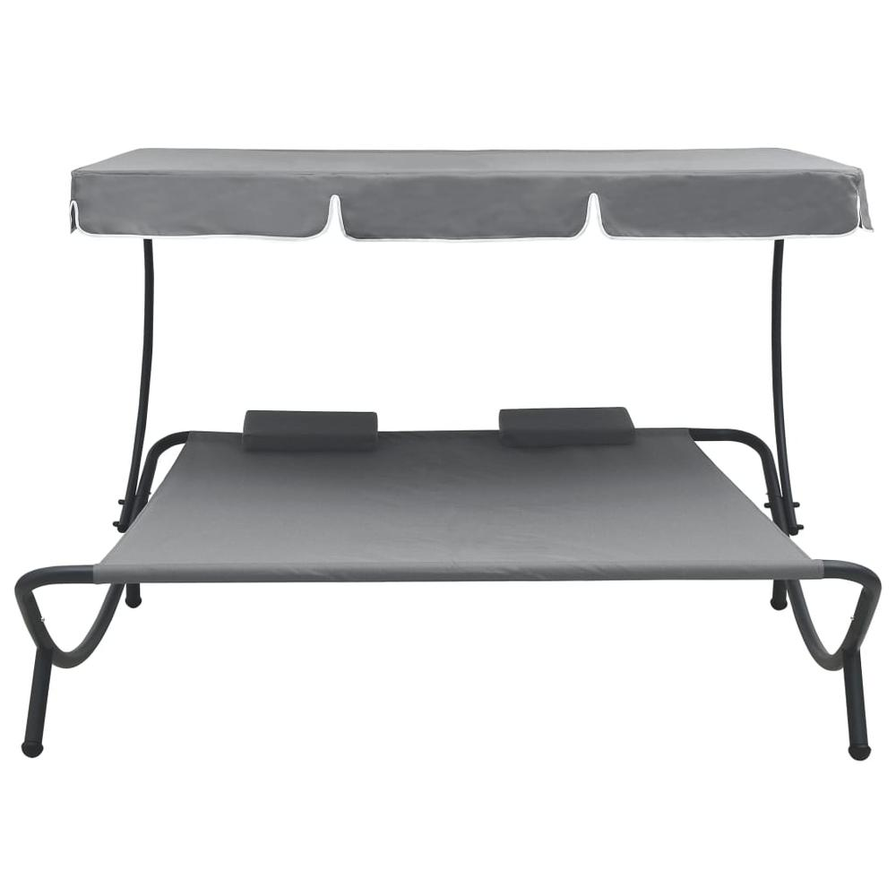 VidaXL Outdoor Lounge Bed with Canopy and Pillows Gray for Patio and Outdoors - Backyard Livings