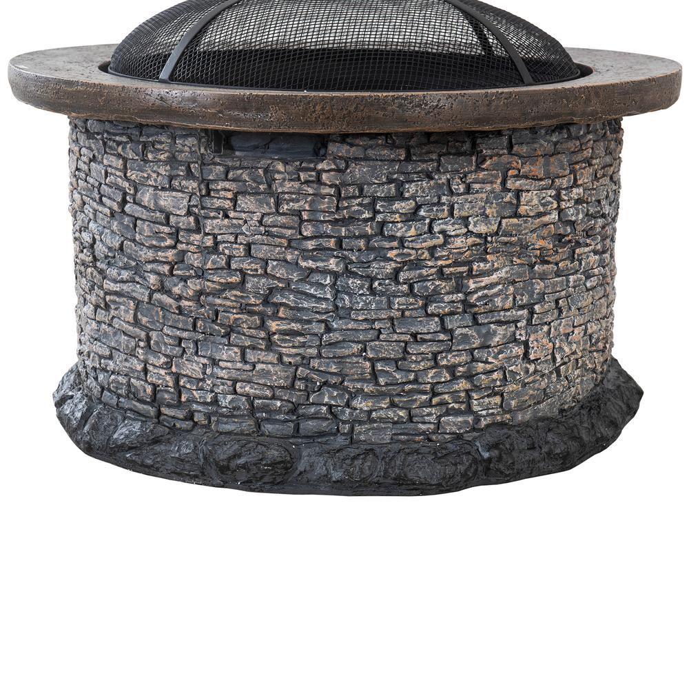 Sunjoy Stone 32 in. Round Wood Burning Outdoor Firepit - Backyard Livings
