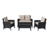 Cascade 4 Piece Black Resin Rattan Wicker Patio Sofa Set with Warm White Cushions - Backyard Livings