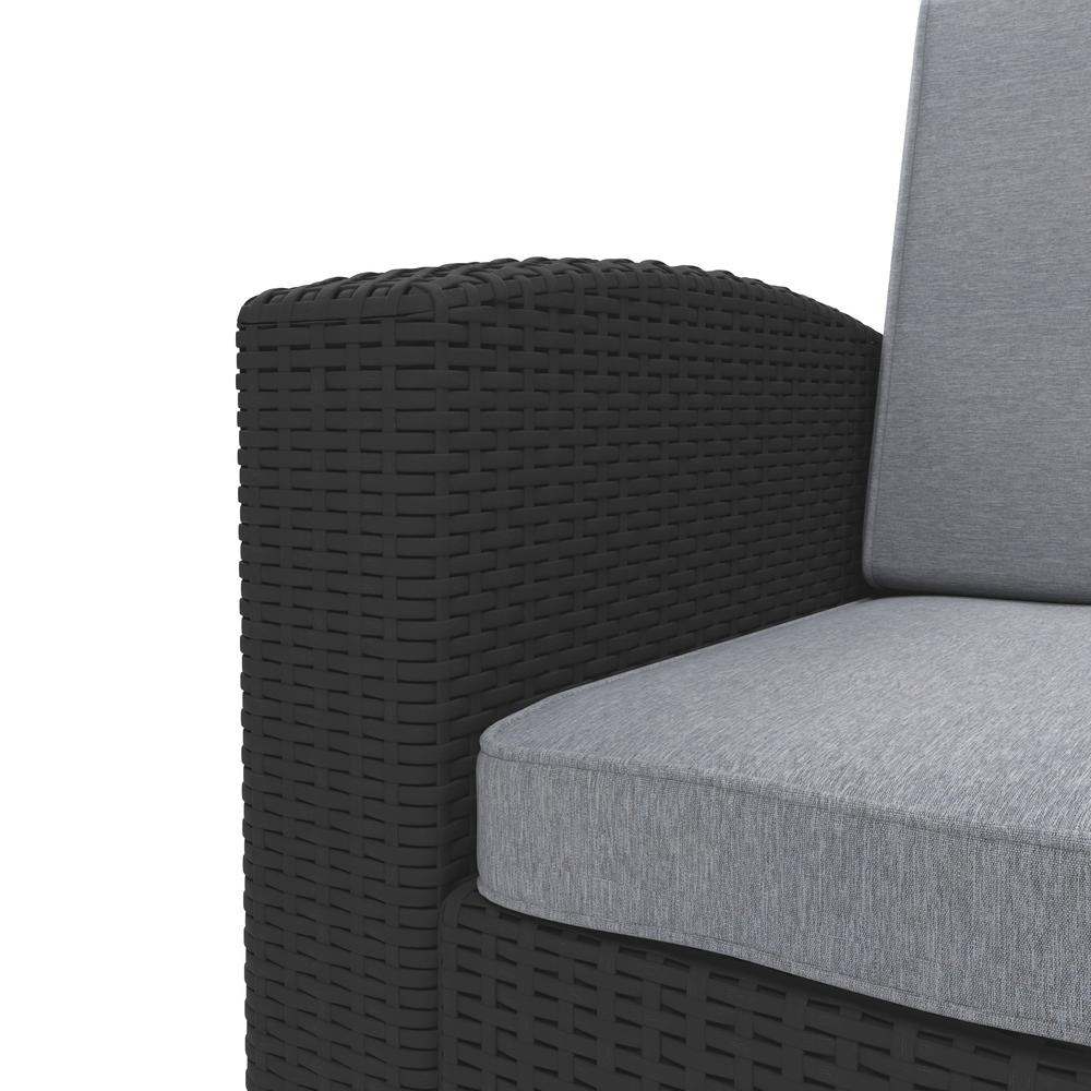 All-Weather Black Chair and Ottoman Patio Sofa Set with Light Grey Cushions - Backyard Livings