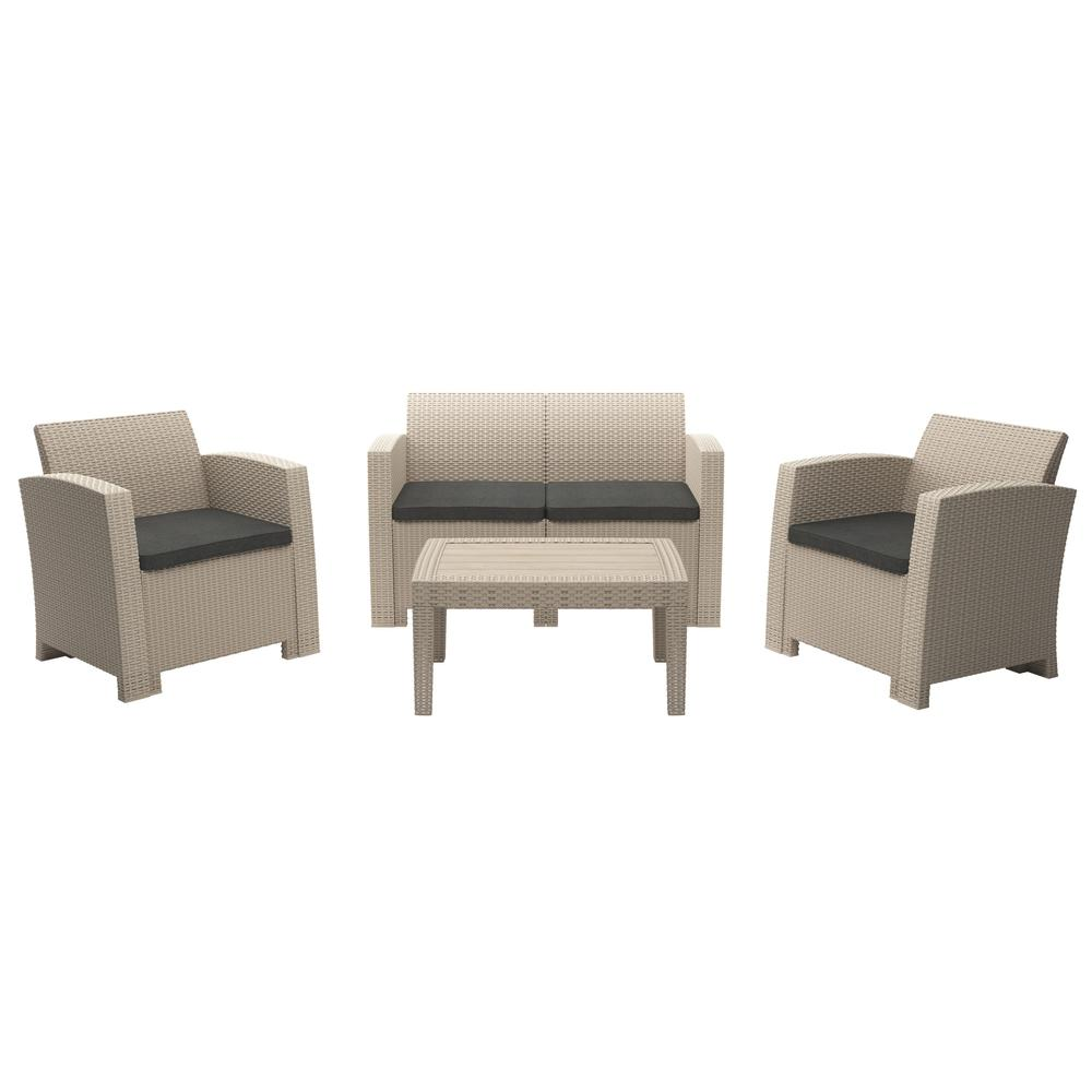 All-Weather Beige Conversation Set with Dark Grey Cushions - Backyard Livings