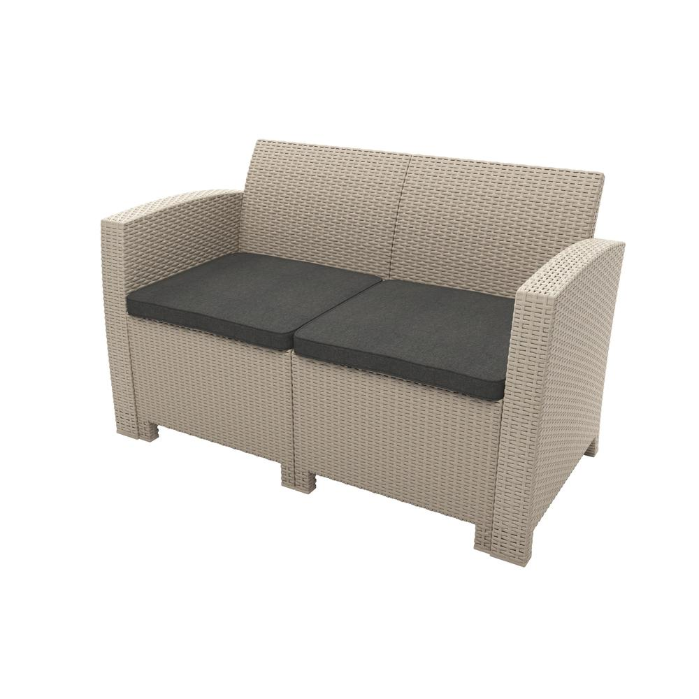 All-Weather Beige Conversation Set with Dark Grey Cushions - Backyard Livings