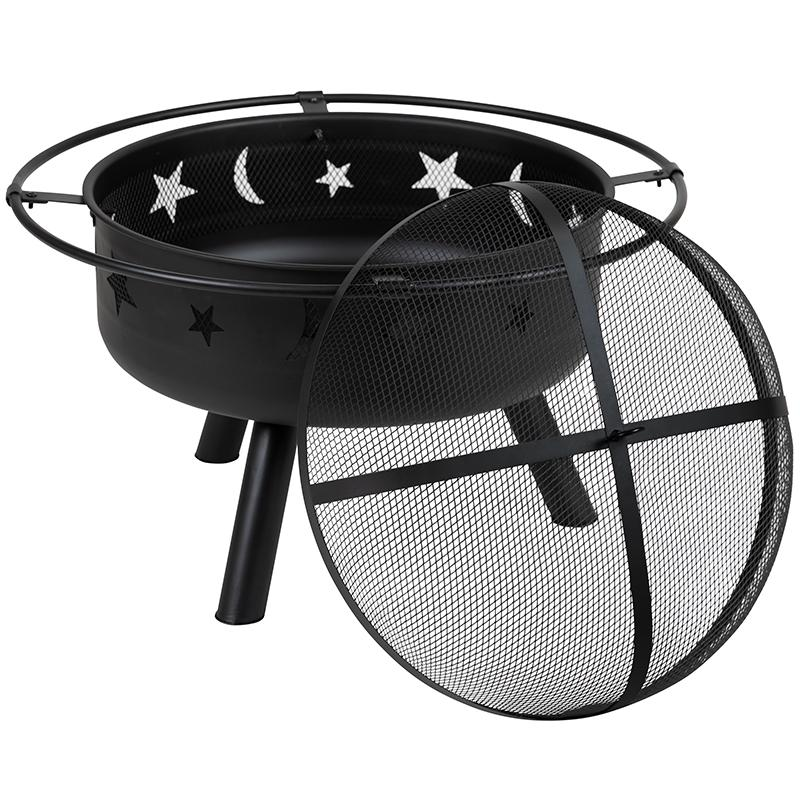 Flash Furniture 29" Round Wood Burning Firepit with Mesh Spark Screen - Backyard Livings