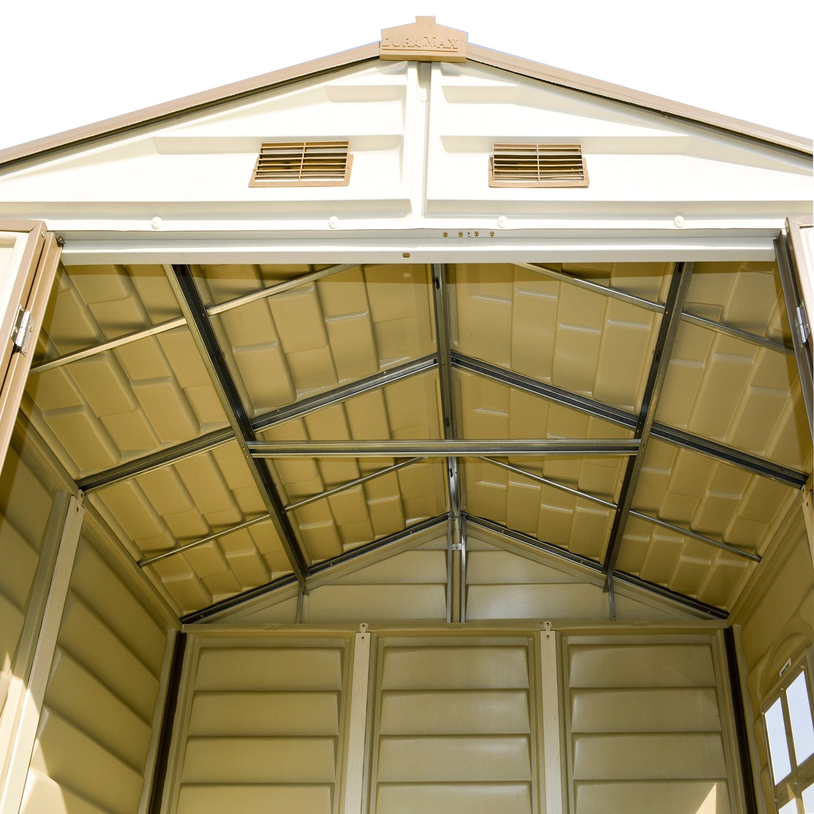 DuraMax 8ft x 5.5ft Storeall Vinyl Shed with Foundation Kit and window - Backyard Livings