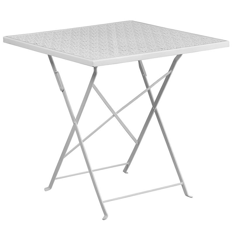 Commercial Grade 28" Square White Indoor-Outdoor Steel Folding Patio Table Set with 4 Square Back Chairs - Backyard Livings