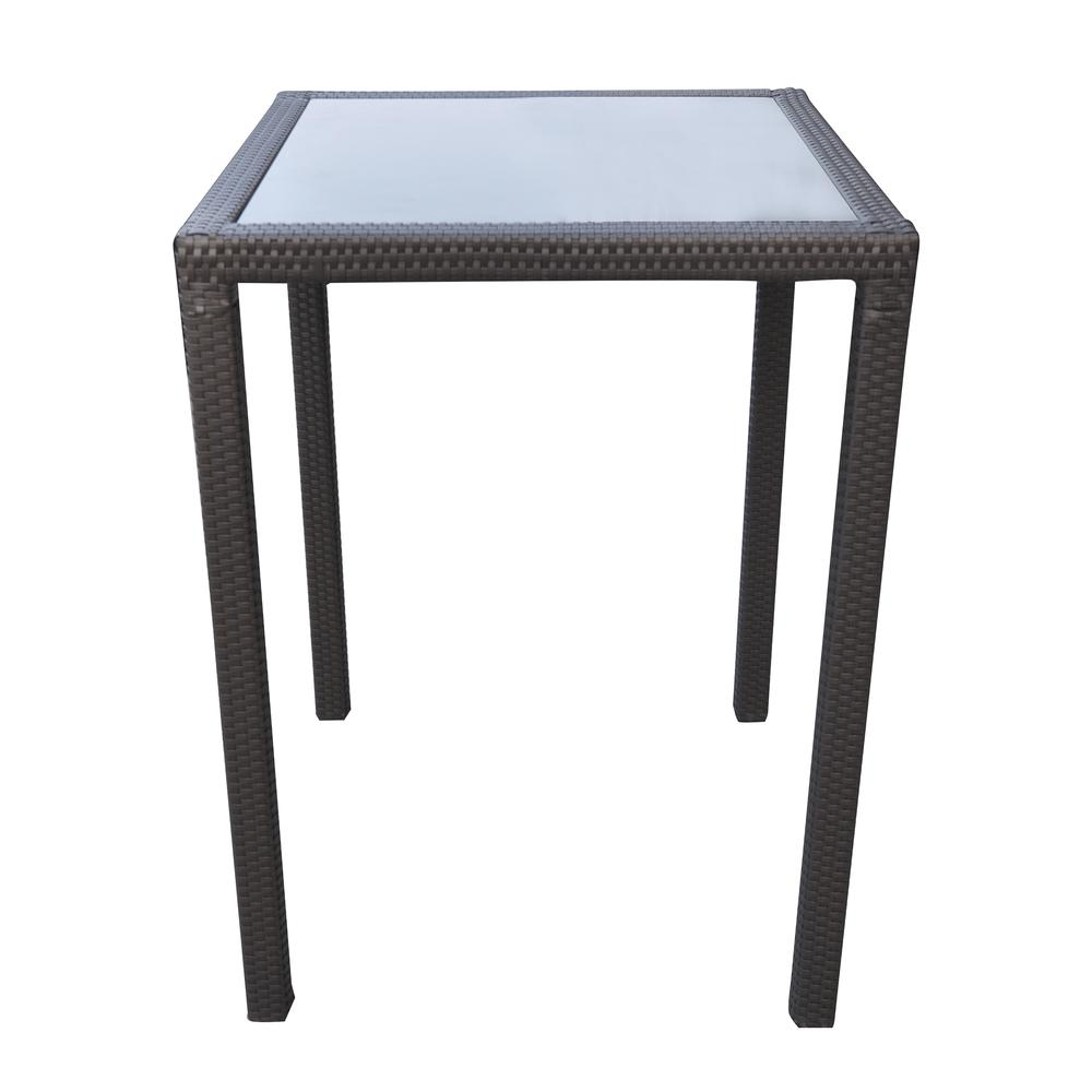 Tropez Outdoor Patio Wicker Bar Table with Black Glass Top - Backyard Livings