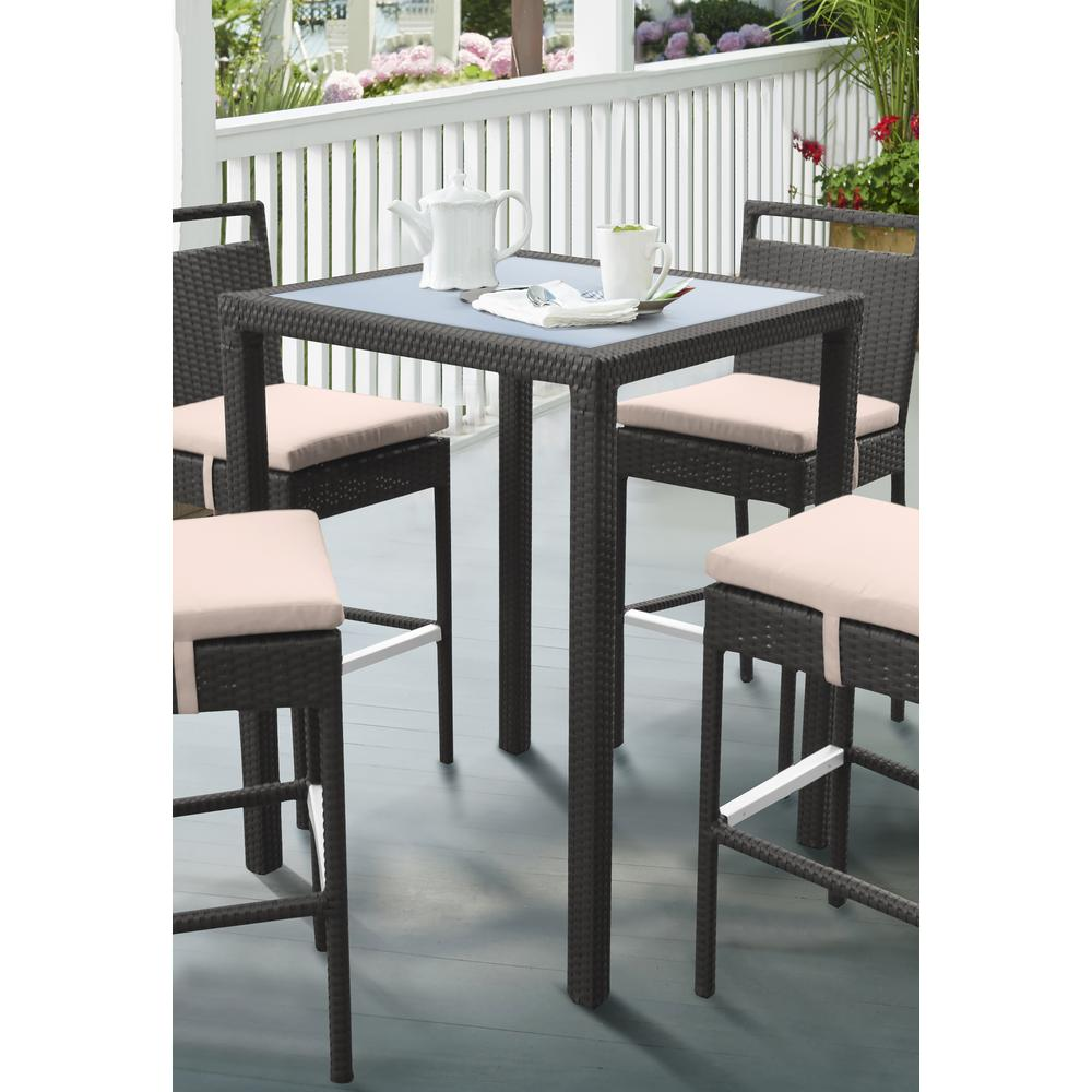 Tropez Outdoor Patio Wicker Bar Table with Black Glass Top - Backyard Livings