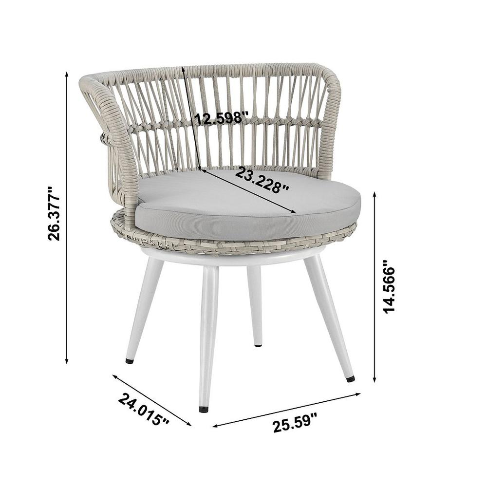 Monaco Rope Wicker 3-Piece Patio Conversation Set with Cushions in Grey - Backyard Livings