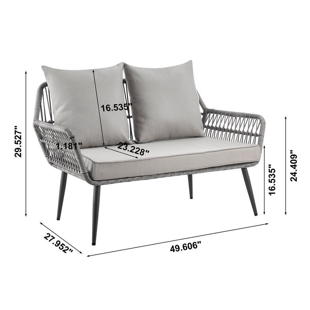 Portofino Rope Wicker 4-Piece Patio Conversation Set with Cushions in Grey - Backyard Livings