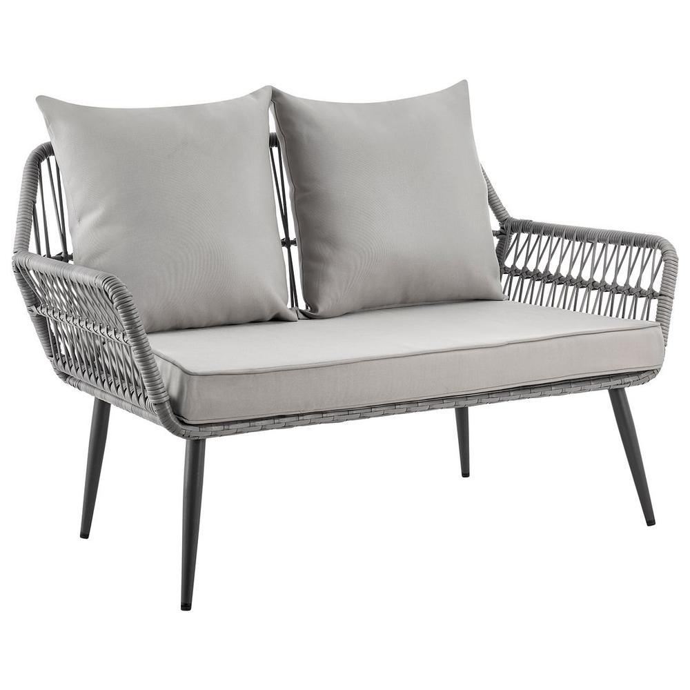 Portofino Rope Wicker 4-Piece Patio Conversation Set with Cushions in Grey - Backyard Livings