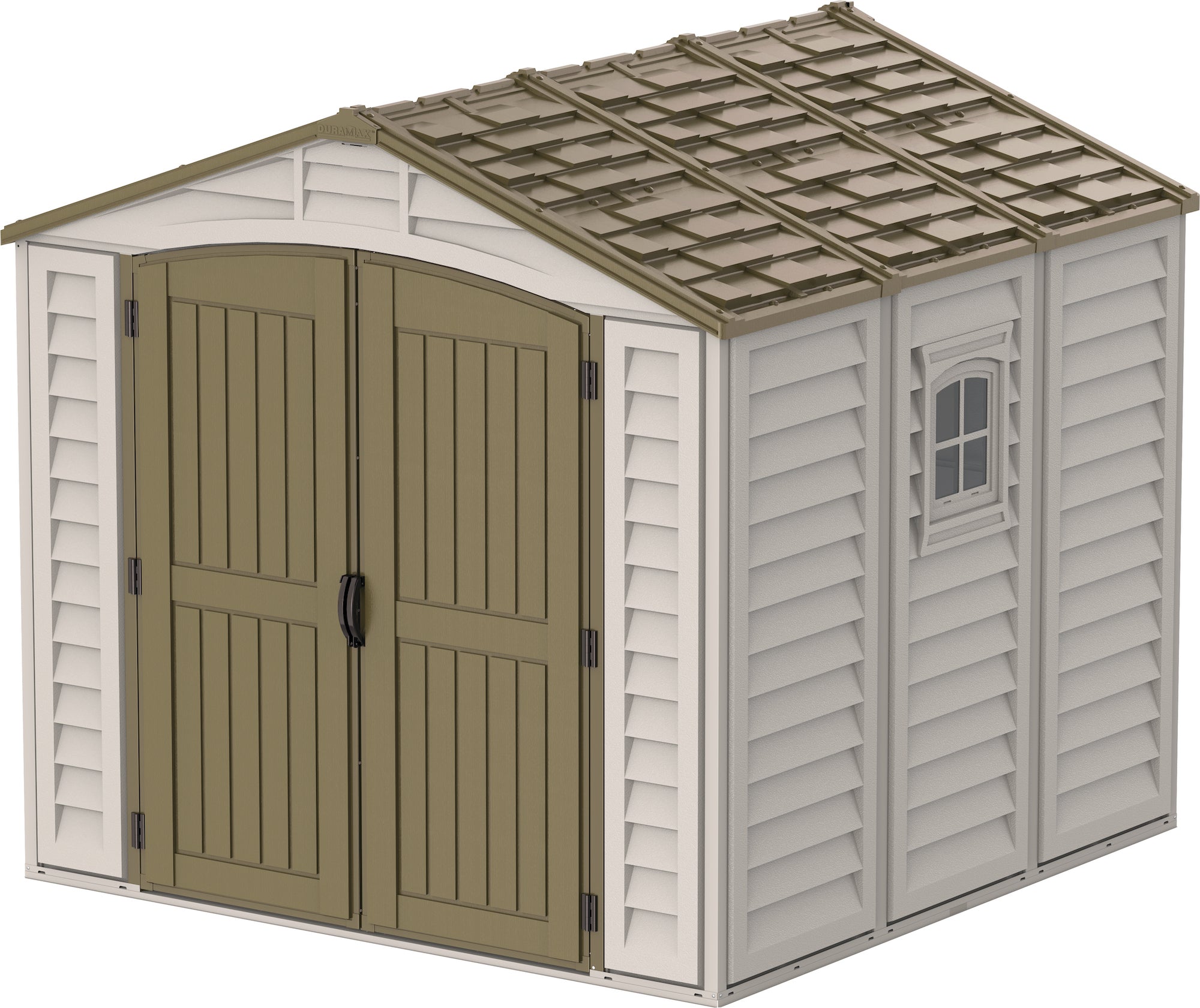 DuraMax 8ft x 8ft DuraPlus Vinyl Shed Kit with Foundation and Window - Backyard Livings