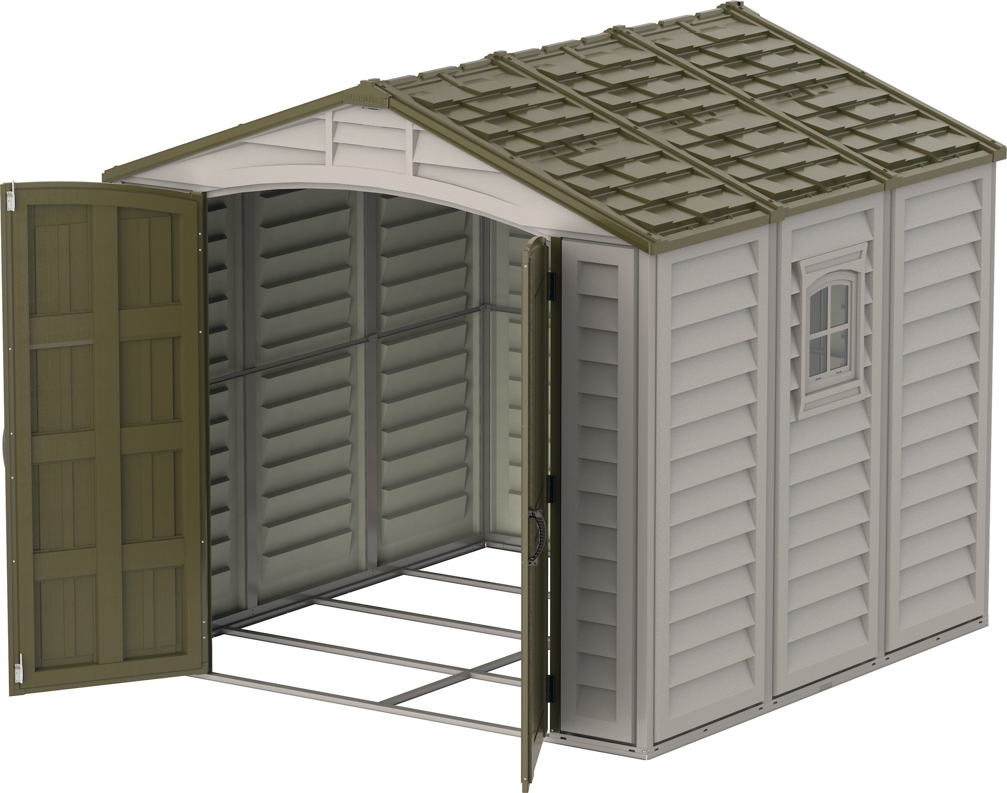 DuraMax 8ft x 8ft DuraPlus Vinyl Shed Kit with Foundation and Window - Backyard Livings
