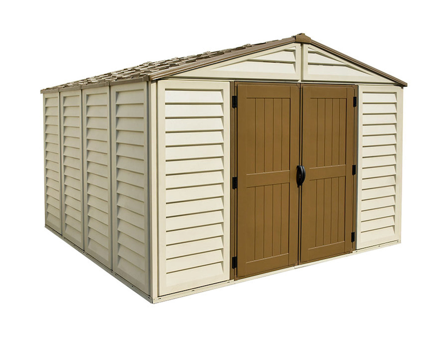 DuraMax 10.5ft x 10.5 ft Woodbridge Plus Vinyl Shed w/ Foundation Kit & Window