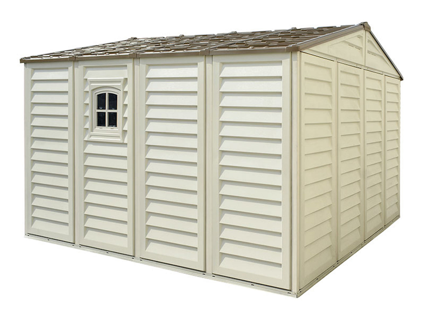 DuraMax 10.5ft x 10.5 ft Woodbridge Plus Vinyl Shed w/ Foundation Kit & Window