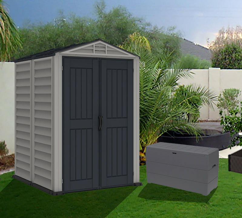 Duramax YardMate Plus 5 ft. 6 in. x 5ft. 6 in. Gray Vinyl Storage Shed with Molded Floor