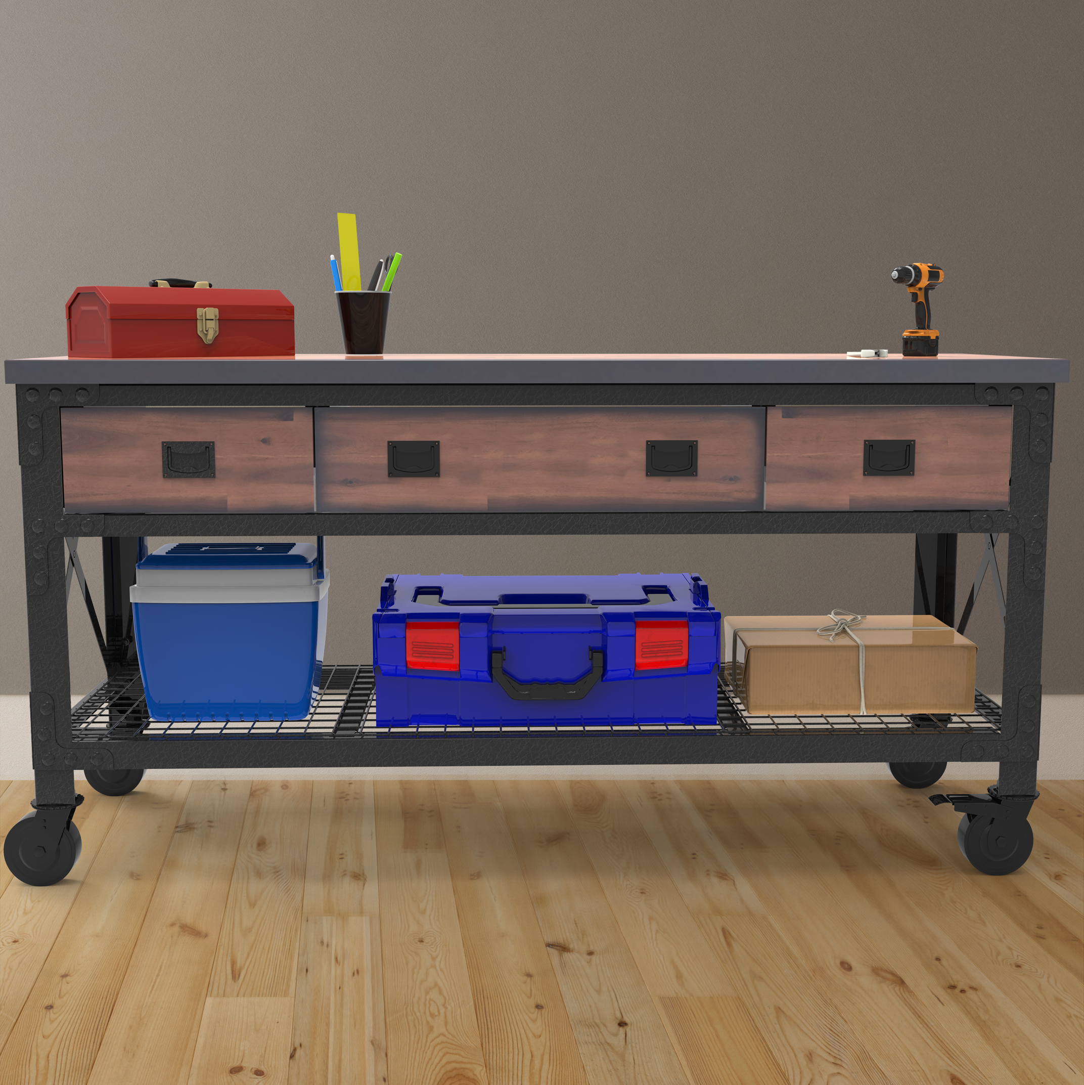 Duramax garage storage Duramax Rolling Workbench Furniture 72 in. x 24 in. with 3 Drawers, for Home, Garage, Workshop