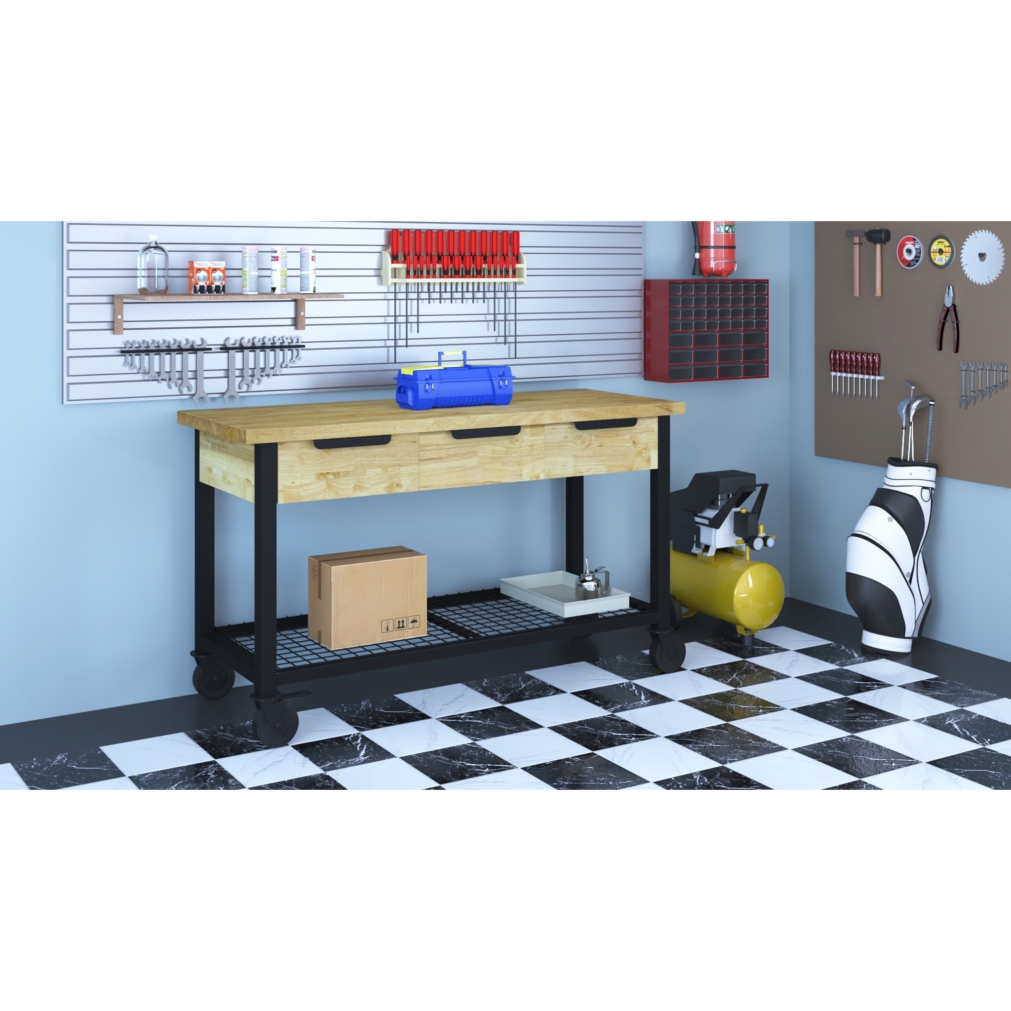 Duramax Work Desk Rove 62" Industrial Metal & Wood Workbench