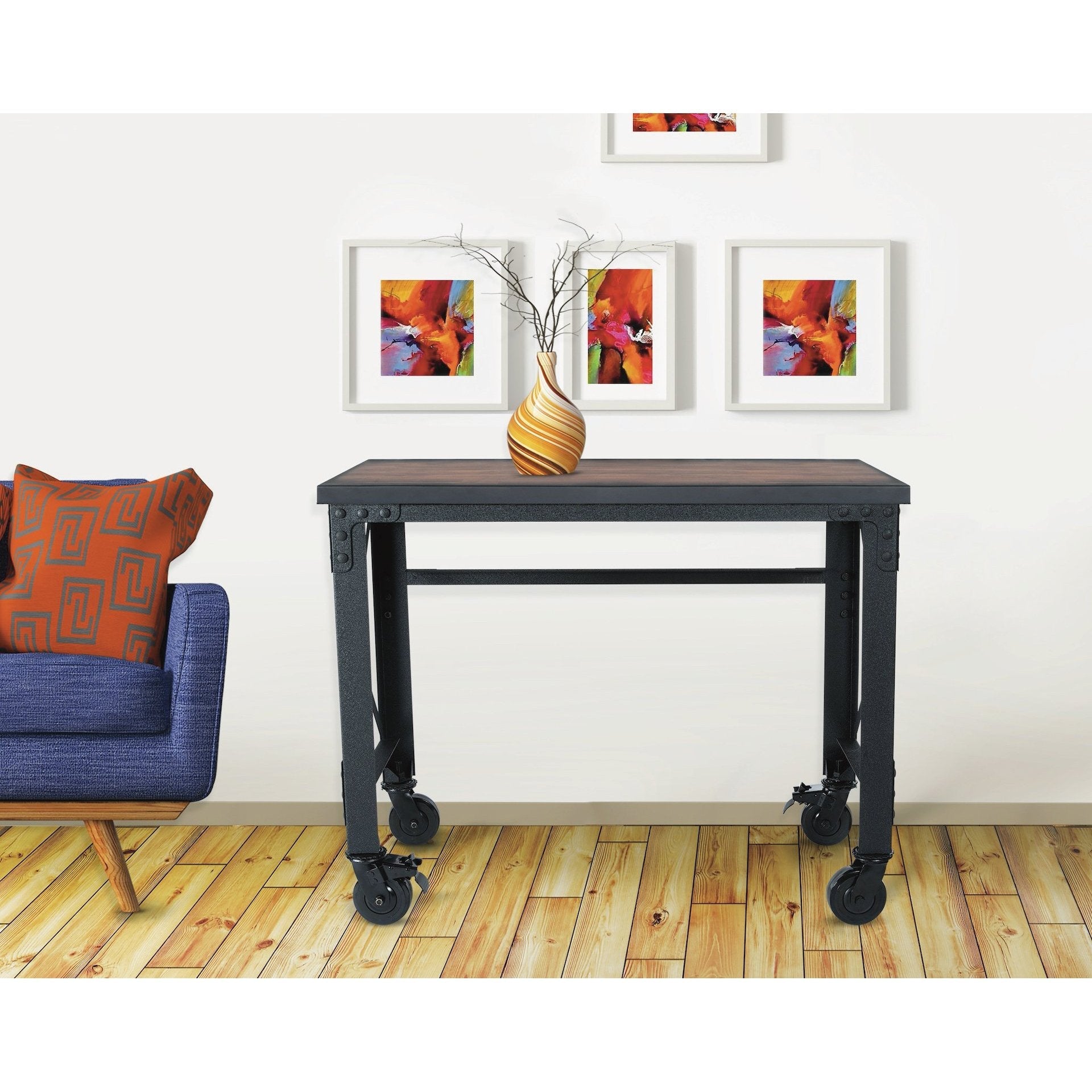Durasheds furniture Duramax Rolling Industrial Desk with Wooden Top (4 Size Options)