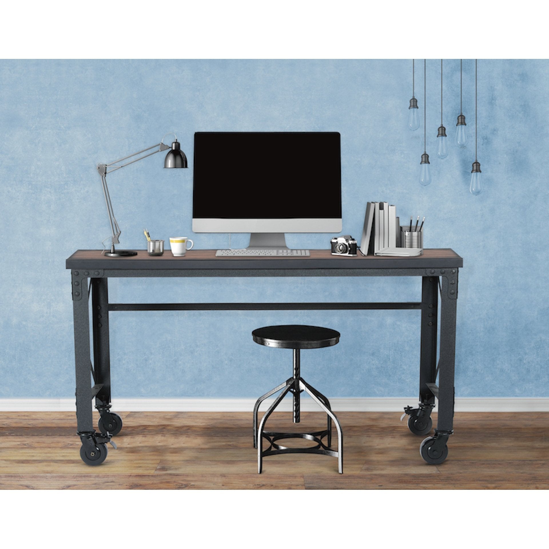 Durasheds furniture Duramax Rolling Industrial Desk with Wooden Top (4 Size Options)