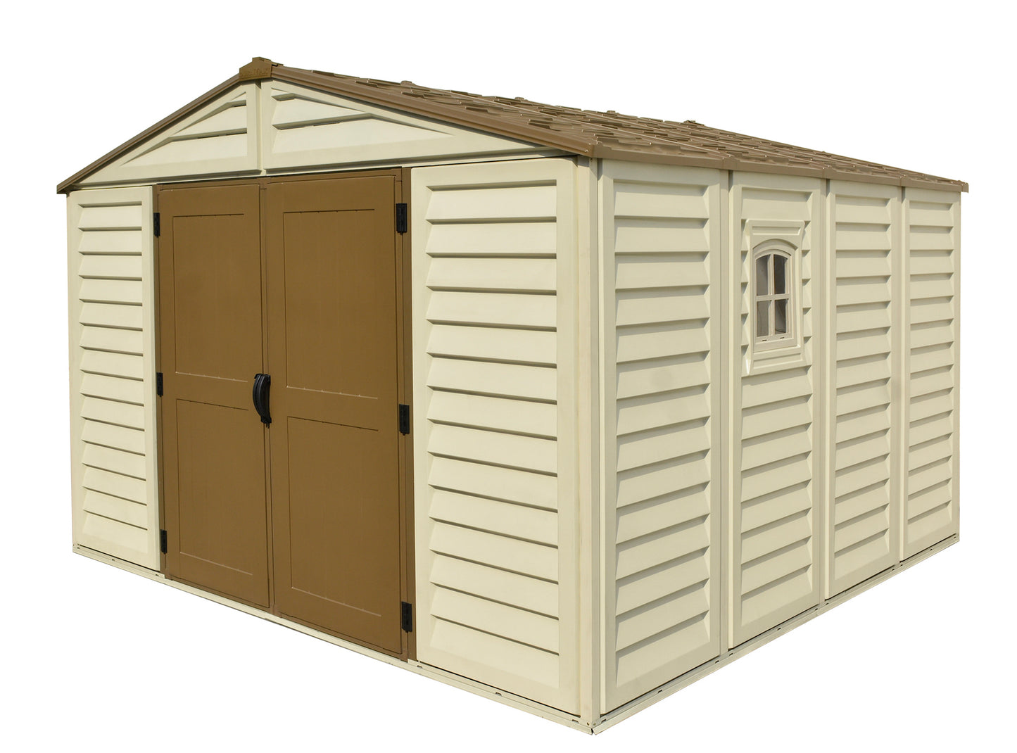 DuraMax 10.5ft x 10.5 ft Woodbridge Plus Vinyl Shed w/ Foundation Kit & Window
