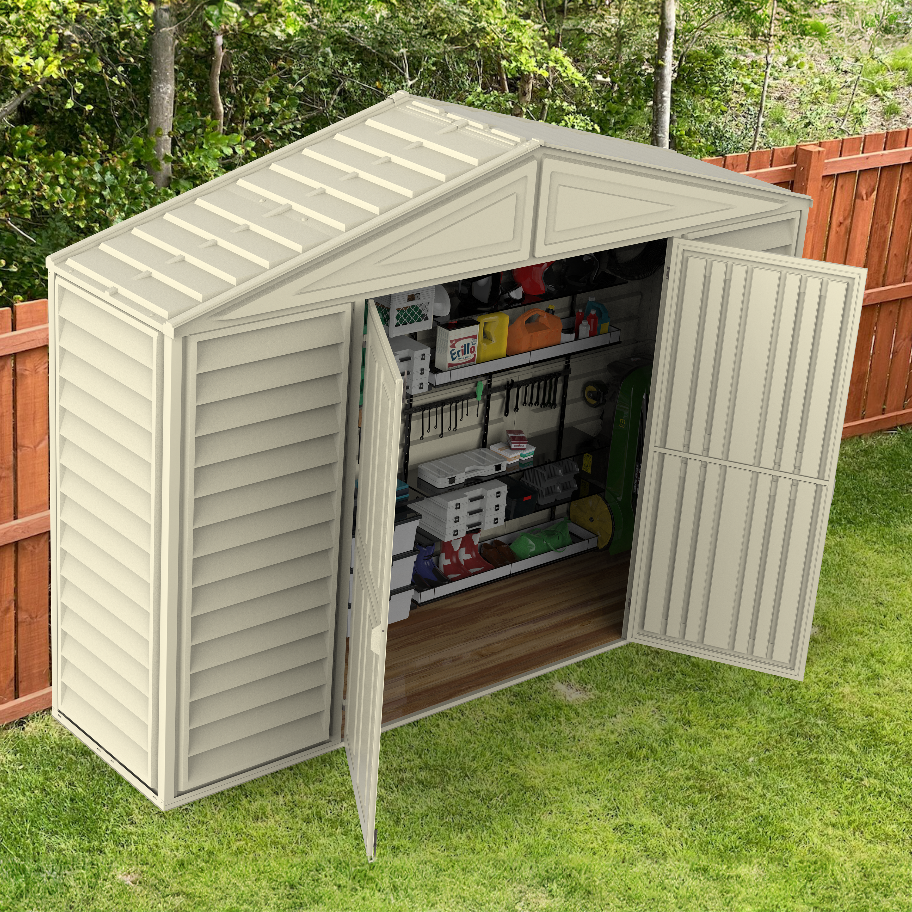 DuraMax 10.5ft x 2.75ft SidePro Vinyl Shed with Foundation Kit - Backyard Livings