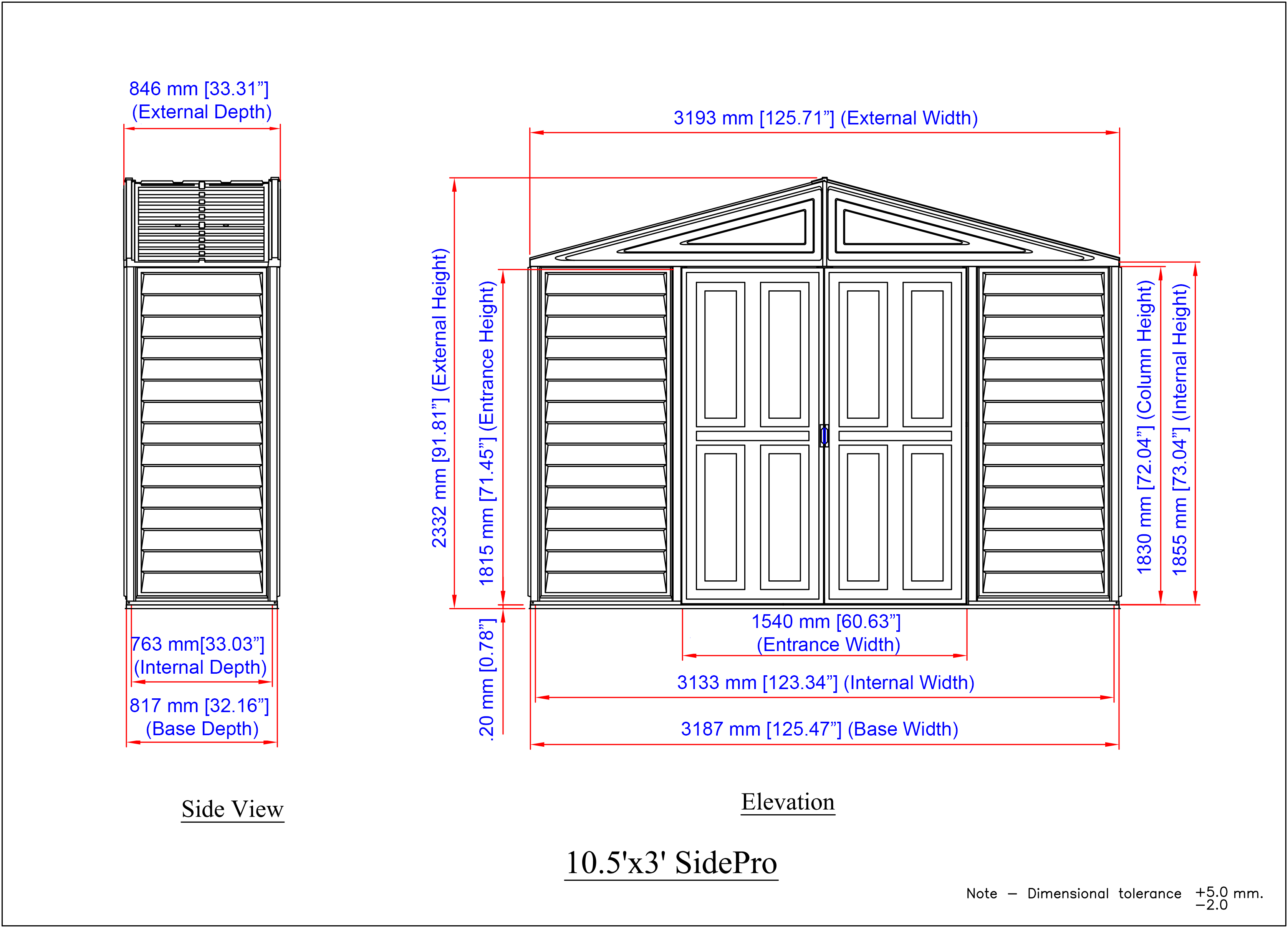 DuraMax 10.5ft x 2.75ft SidePro Vinyl Shed with Foundation Kit