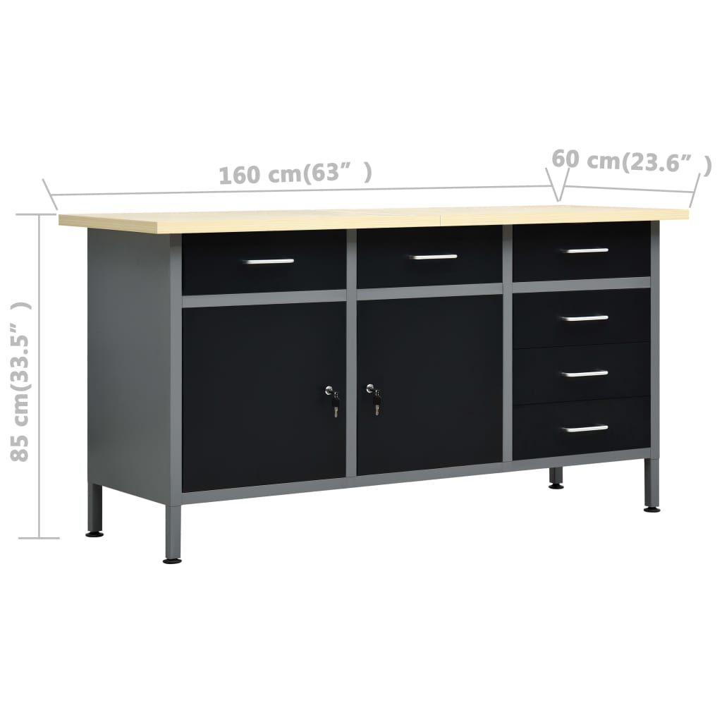 Workbench Black 63" x 23.6" x 33.5" Steel - Backyard Livings